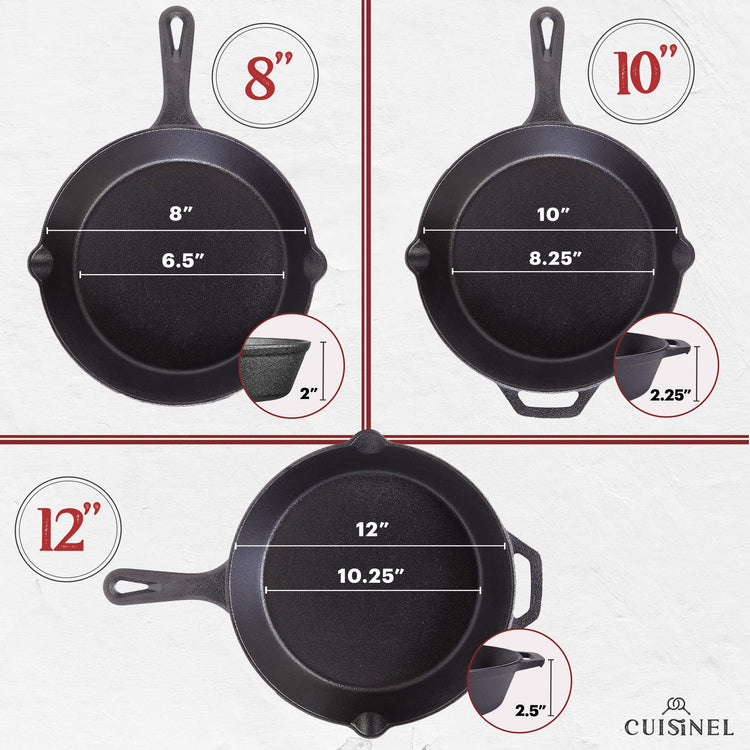 Cast Iron Skillets Set with Lids