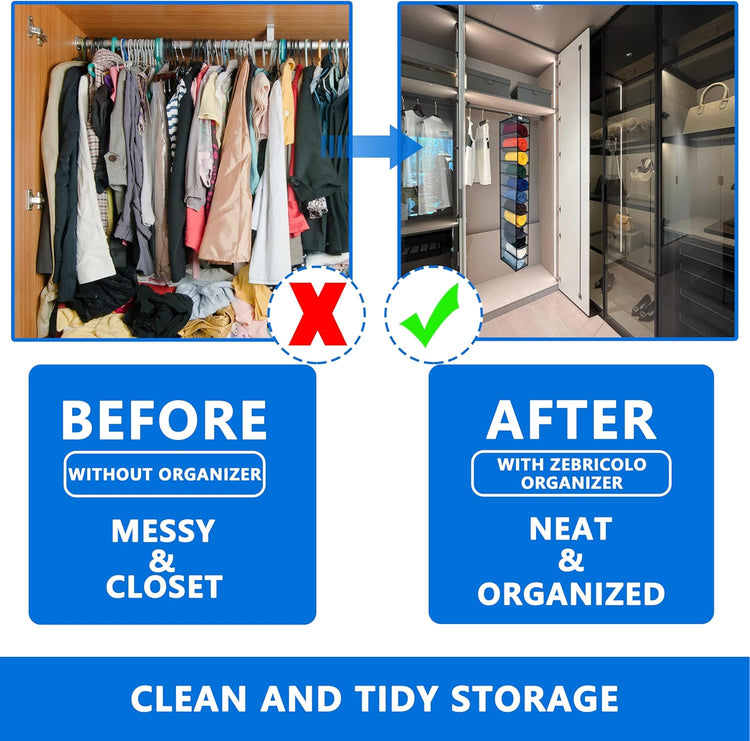 Closet Organization,12 Section,Hanging Closet Organizer,Space Saving, College Dorm Essentials for Girls, Heavy dutys Hooks Up to 45 Pounds, Clothes Storage,Closet Organizer,Grey/Black