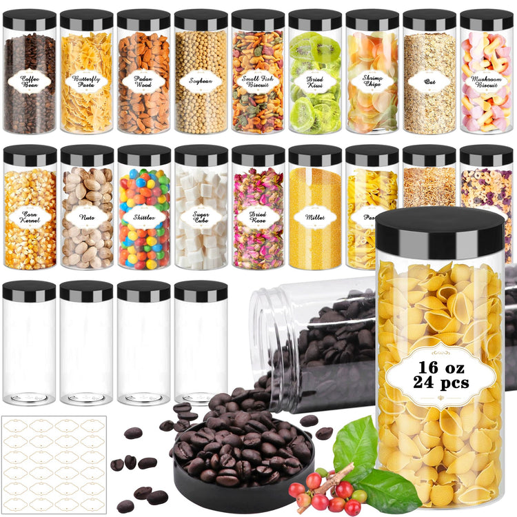 16 OZ Plastic Jars with Lids (24 Count)