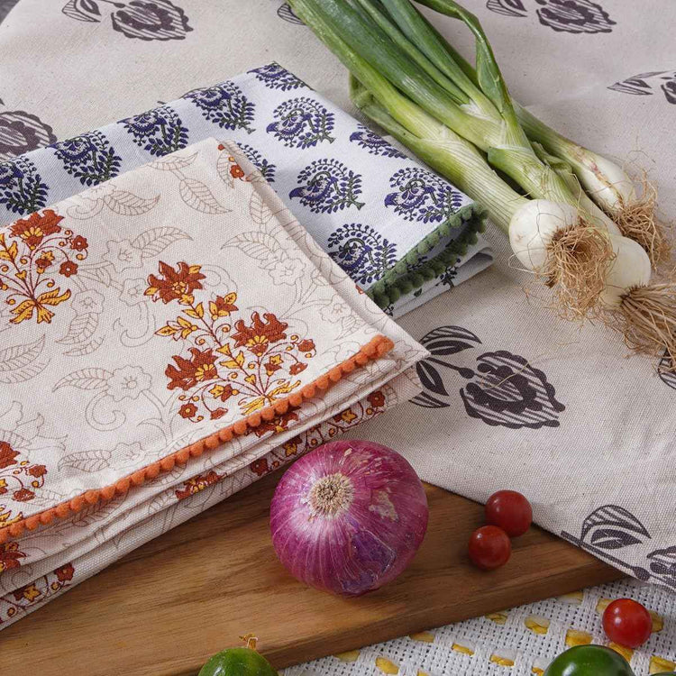 Printed Kitchen Dish Bar and Tea Towels Cotton, 18x28 inch with Trims, Cotton Dish Towel Sets (Multicolor Motif, Set of 3)