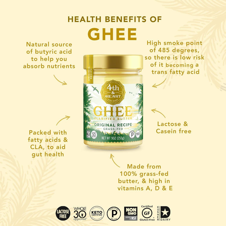 4th & Heart Original Grass-Fed Ghee, Clarified Butter, Keto, Pasture Raised, Lactose and Casein Free, Certified Paleo (32 Ounces) - Nestoria