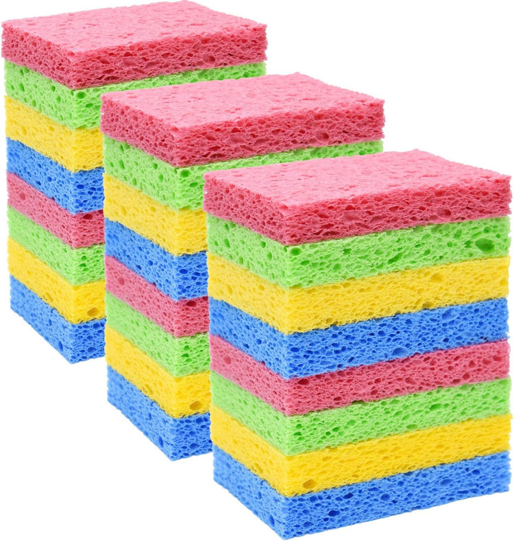 YoleShy 24 Pack Kitchen Sponges Natural Cellulose Compressed Sponges for Cleaning Reusable Dish Sponges Kitchen Non-Scratch DIY for Kids