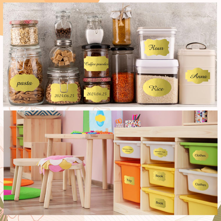 Gold Labels 250 PCS 3" x 2" Fancy Shape Stickers for Storage Box or Food Jars