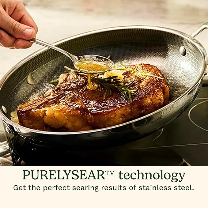 Cuisinart FusionPlus Hybrid Nonstick Stainless Steel Cookware, 12-Inch Skillet with Helper Handle, PFAS-Free PURELYSEAR Ceramic Technology, Scratch Proof, Cool Grip Handles, Dishwasher Safe