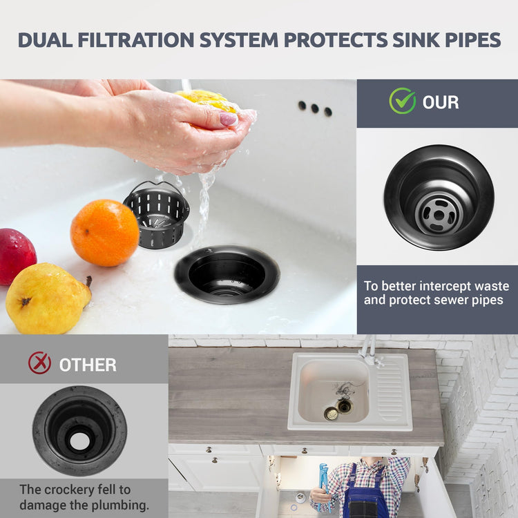 Kitchen Sink Drain Assembly with Removable Deep Basket Strainer