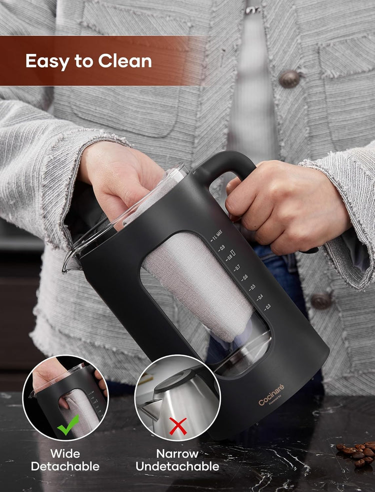 Electric Tea Kettle, INTASTING Glass Electric Kettle with tea Infuser and Precise knob temperature control, 1200W Fast Heating, BPA-Free, Easy to Clean, for Tea and coffee, 1 Liter (Wood)