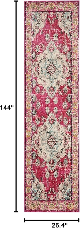 SAFAVIEH Monaco Collection Runner Rug - 2'2" x 12', Pink & Multi, Non-Shedding & Easy to Clean, Distressed Medallion Design, Ideal for Hallway, Foyer, Entryway, Kitchen, Bedroom (MNC243D)