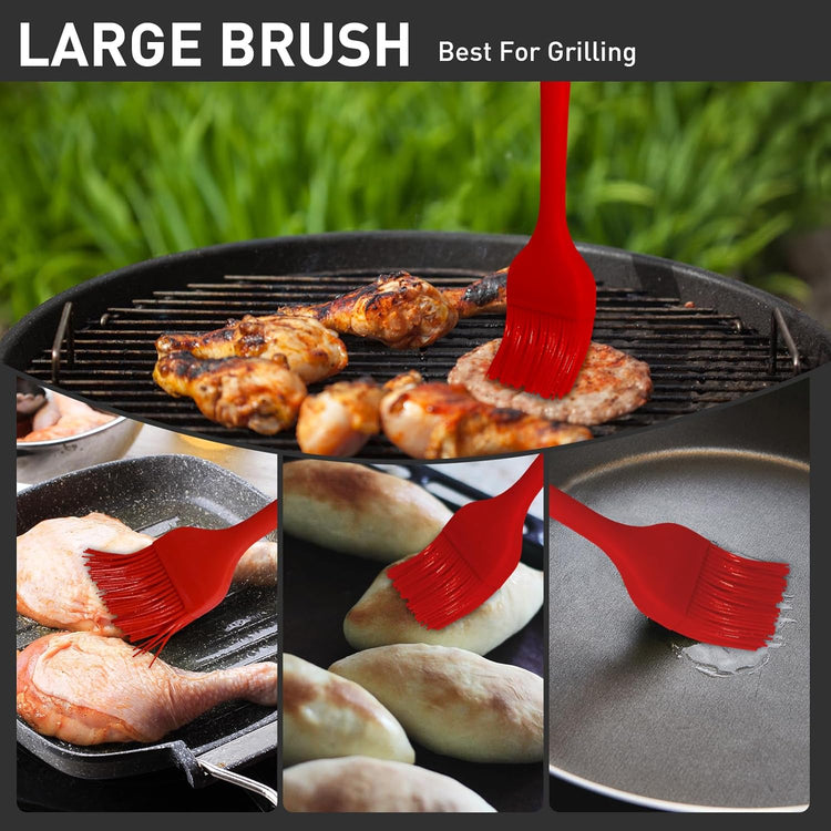 Begonia Silicone Basting Pastry Brush-2pcs Heat Resistant Cooking Brush for Oil, Sauce, Butter, BBQ, Grill and Marinade, BPA Free, Dishwasher Safe (Red)
