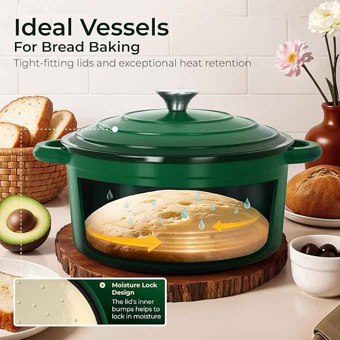 Kitchen Academy 7Pcs Enameled Cast Iron Cookware Sets - Non Toxic Pots and Pans Set, Induction Nonstick Cookware Set, PFOA&PFAS Free (Emerd)