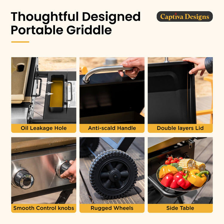 17 Inch 2 Burner Portable Propane Gas Griddle Grill