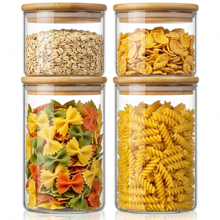 32 oz & 21 oz Round Glass Food Storage Containers with Bamboo Lids (4 Count)