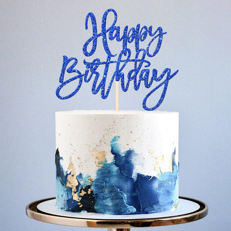 1 PCS Glitter Happy Birthday Cake Topper for Celebrating Anniversary Theme Party Cake Decorations Supplies Dark Blue
