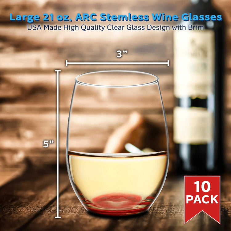 10 ARC Stemless Wine Glasses Set (10 Count)
