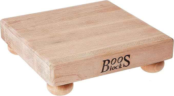 John Boos B Series Square Wooden Maple Cutting Board 9”x9” – 1.5” Thick, 3.7-lb Non-Reversible Butcher Block with Wood Bun Feet & Edge-Grain