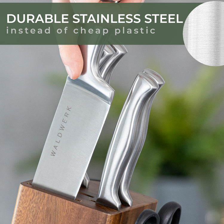 Knife Set 7pcs Kitchen Knife Set with Block and Integrated Sharpener (7 Count)