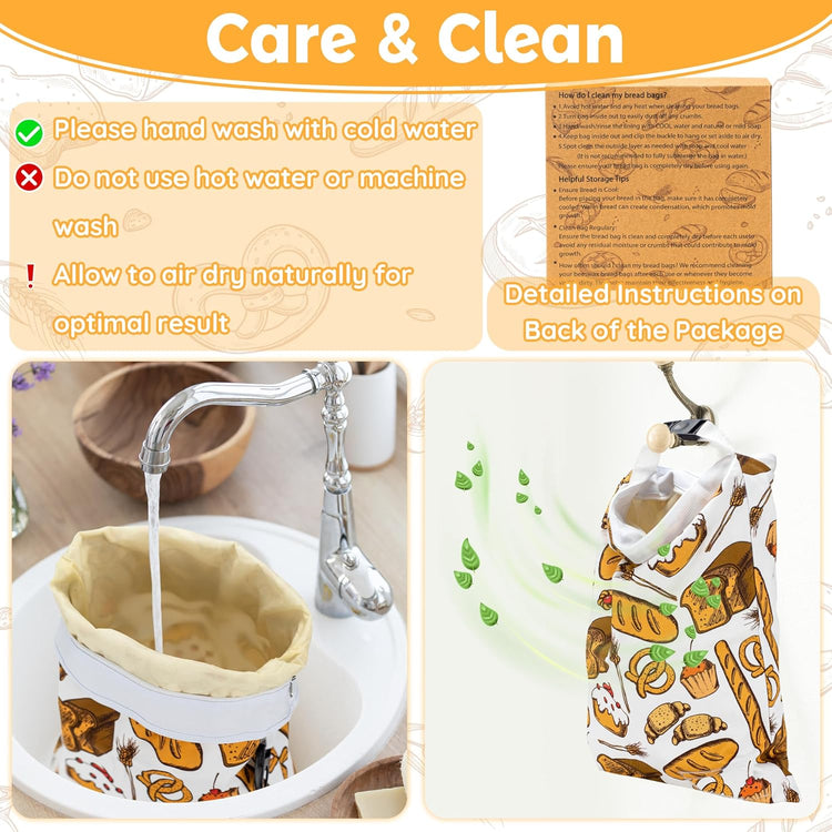 2-PACK Reusable Beeswax Bread Bag for Homemade Bread & Sourdough Loaf, Fridge-Safe Dual-Zip Storage Container with Natural Cotton & Beeswax Lining Lock Freshness, Dates Lable Cards Included