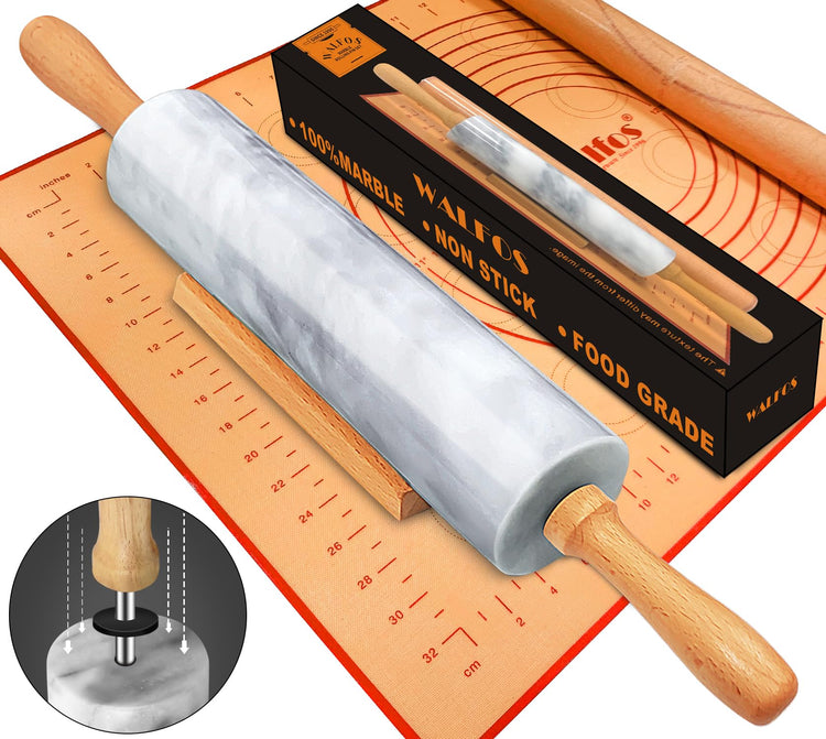 Marble Rolling Pin Set With Non Stick Silicone Pastry Mat