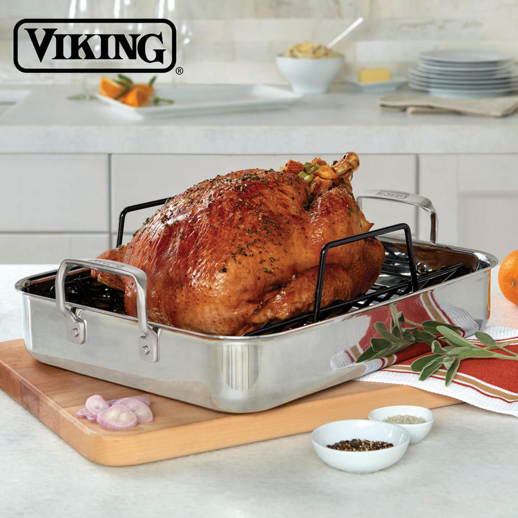 3 Ply Stainless Steel Roasting Pan with Non Stick Rack