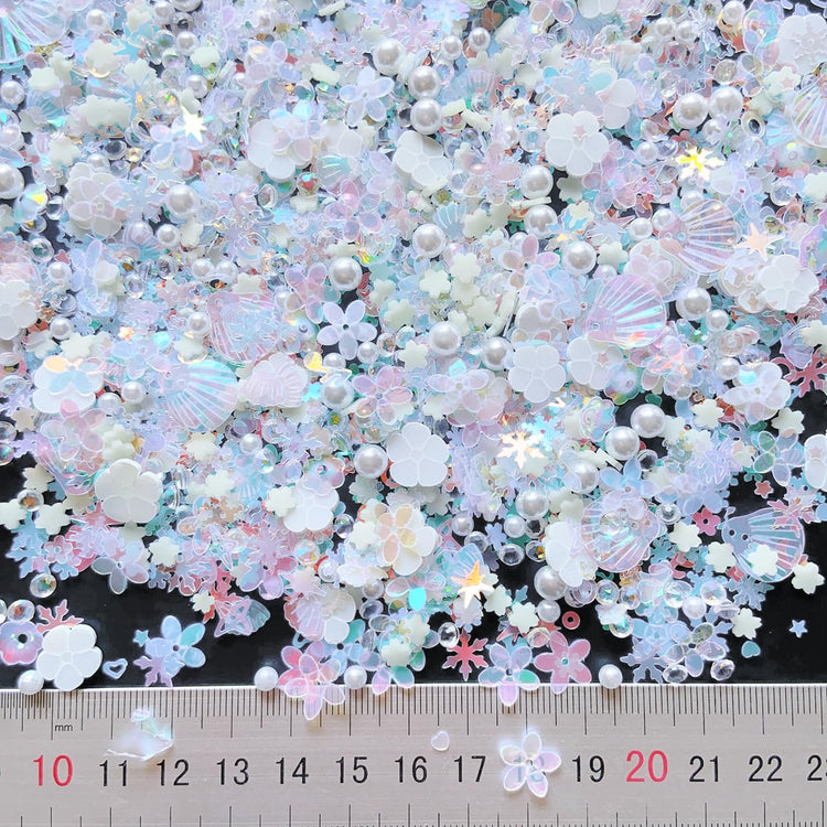 Sequins Holographic Polymer Clay Slices Nail Glitter 3D Holographic Snowflake Shell Butterfly Plum Blossom Nail Sequins Slices Polymer Clay Nail Decals for DIY Nail Decoration