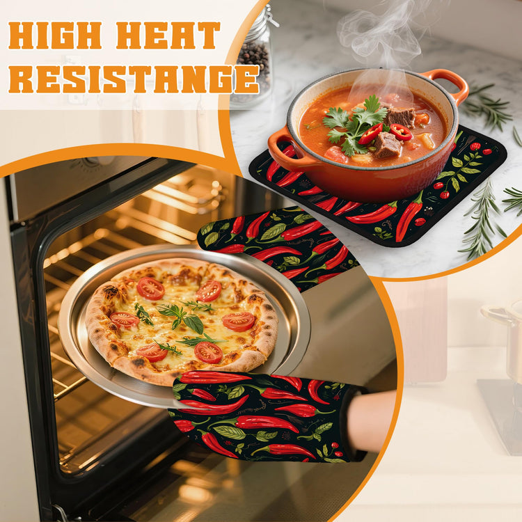 Red Pepper Oven Mitts and Pot Holders Set (4 Count)