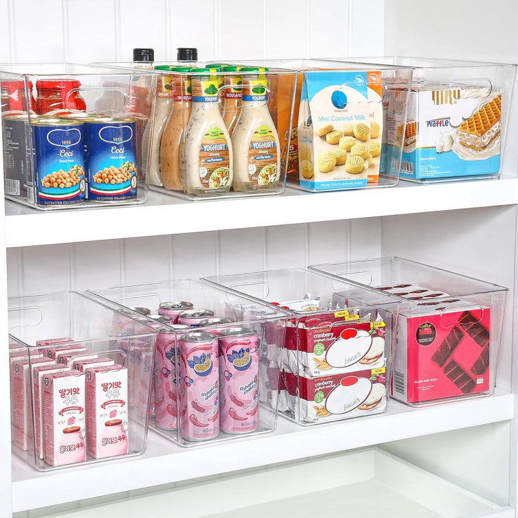 Vtopmart 6 PCS Clear Plastic Storage Bins, Pantry Organizer Containers with Handle for Refrigerator, Fridge, Cabinet, Kitchen, Countertops, Cupboard, Home Organization and Storage, XL