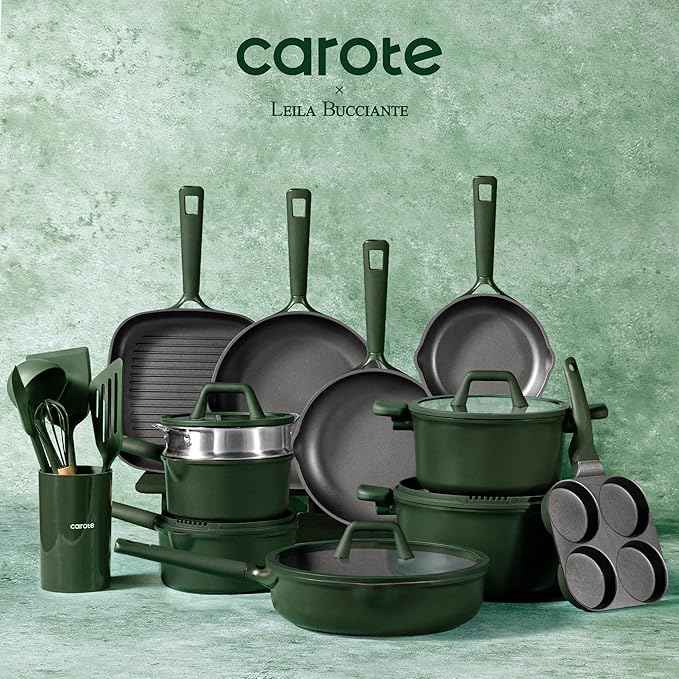 CAROTE 31PCS Pots and Pans Set, Nonstick Cookware Set Kitchen Non Stick Induction Titanium Cookware Non-toxic Granite Cooking set, PFOA Free