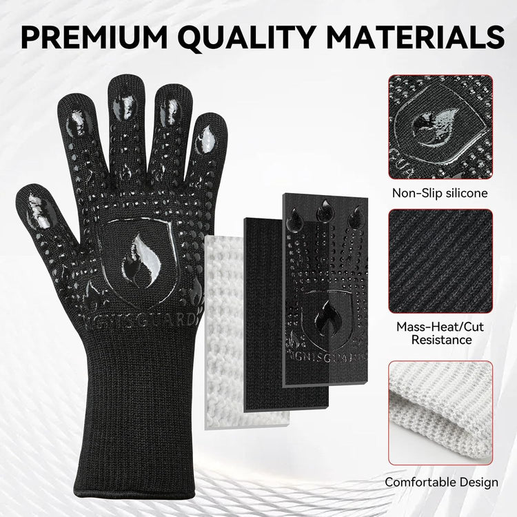BBQ & Grill Gloves, Oven Gloves, 1472°F Silicone Oven Mitts Heat Resistant Grilling Gloves Fireproof Non-Slip for Barbecue Cooking Baking Smoking, 1-Pair Black(M)