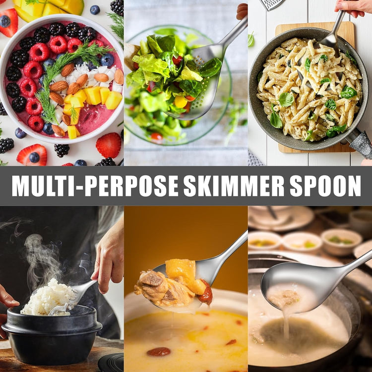 Large Serving Cooking Spoon Set, Stainless Steel Soup Gravy Ladle, Solid Slotted Metal,for Mixing, Serving, Stirring (2-Piece)
