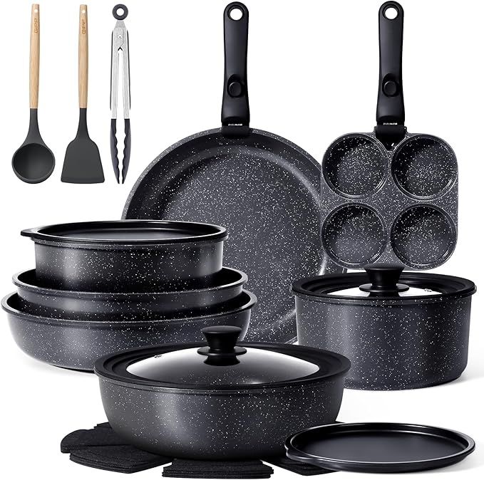 GiPP Ceramic Pots and Pans Set Non Stick, Nonstick Detachable Handle Cookware Sets, Healthy Non Toxic PFAS PFOA & PTFE Free, Dishwasher &Oven Safe, Induction Kitchen Pot and Pan, 21 Piece Grey