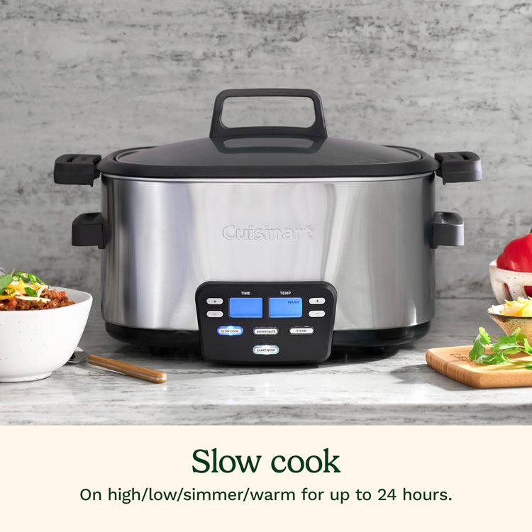 3-In-1 Cook Central 6-Quart Multi-Cooker: Slow Cooker, Brown/Saute, Steamer, MSC-600 NAS, Silver