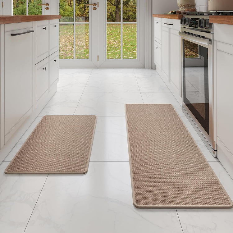 Kitchen Mat Set of 2 PCS, Cushioned Non Slip Rugs for Kitchen Floor, Absorbent Runner Comfort Standing Mats Washable for Kitchen,Floor,Office, Home (Brown 17x30+17x59)