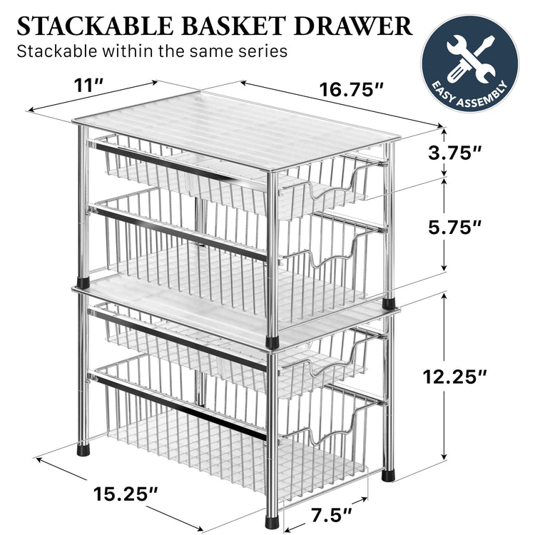 Stackable 2 Tier Sliding Basket Organizer Drawer