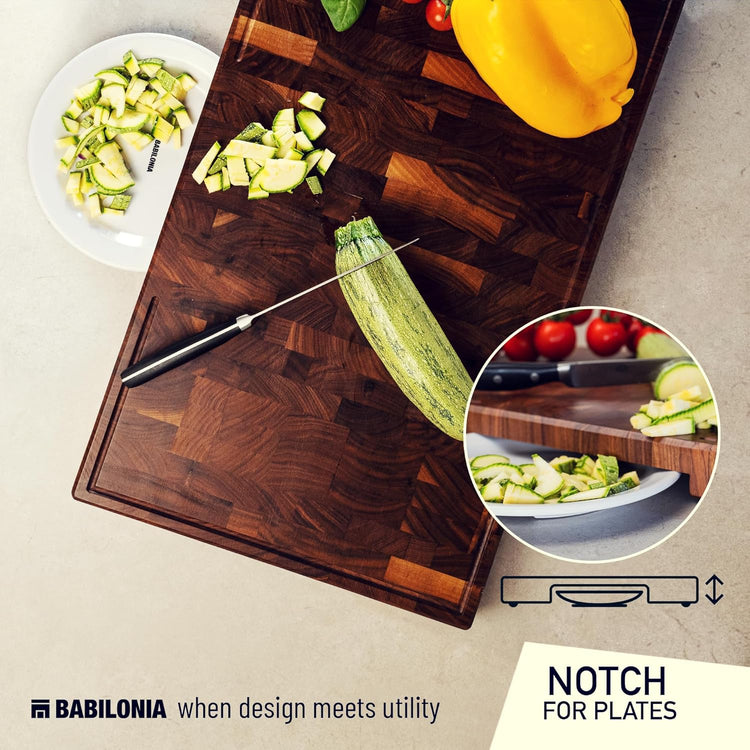American Black Walnut Cutting Board (ExtraThick 1.7"), Premium Quality & Professional Butcher Block. Heavy Duty End Grain Wood Chopping Board 15.7"L x 10.2"W (Oil bottle & Plate included)
