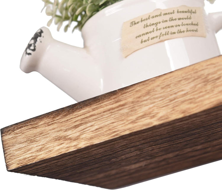 Wood Floating Shelves for Wall, Wooden Wall Shelves for Bedroom, Wall Mounted Shelves for Living Room, Set of 4 Light Brown 16 Inch
