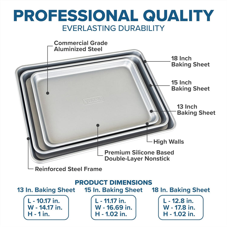 Viking 3-Piece Nonstick Baking Sheet Set, Silver