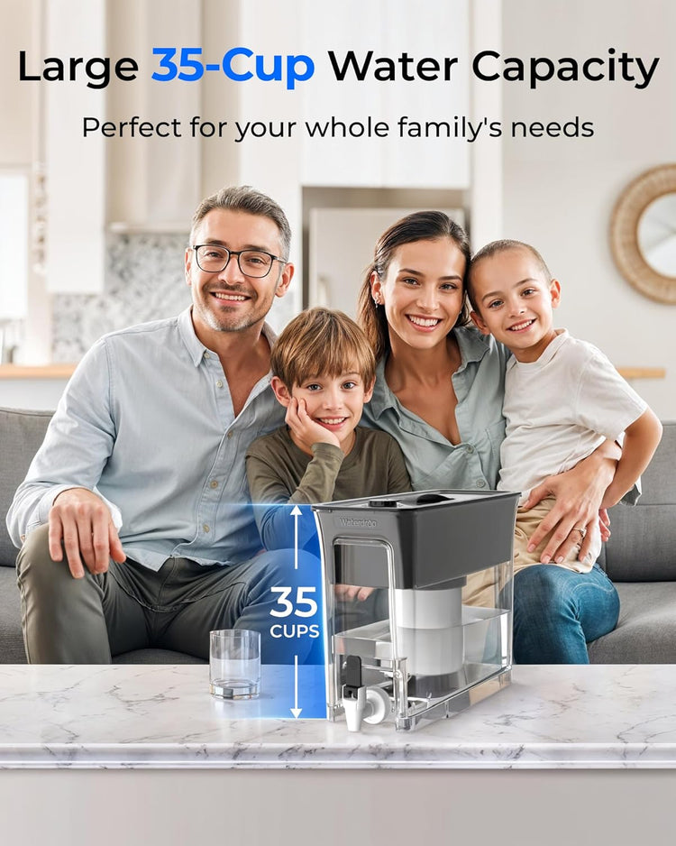 Waterdrop 35-Cup 0 TDS Slim Water Filter Dispenser, Large Capacity, Reduces TDS, Chlorine, PFOA/PFOS and More, BPA Free, Black (with 1 Filter)