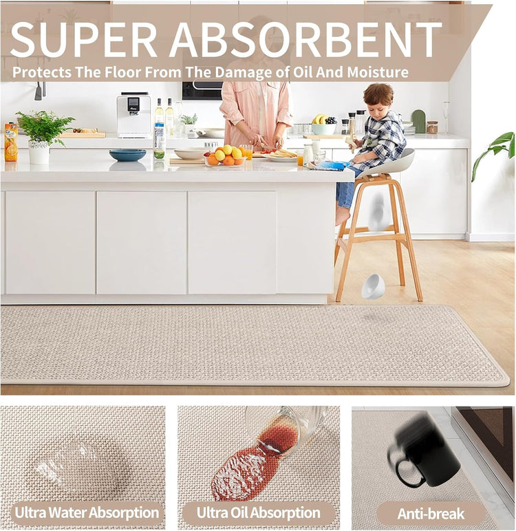Kitchen Rugs and Mats Non Slip Washable, Absorbent Runner Rugs for Kitchen, Front of Sink, Kitchen Mats for Floor,Easy to Clean and Maintain Kitchen Floor mat(Beige, 17"x59")