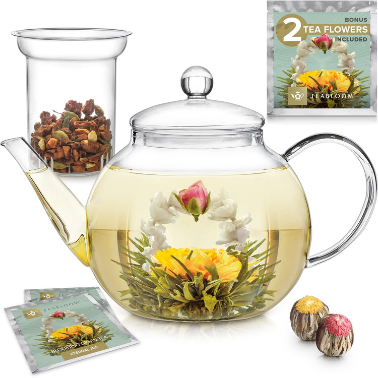 Stovetop & Microwave Safe Glass Teapot with Removable Loose Tea Glass Infuser