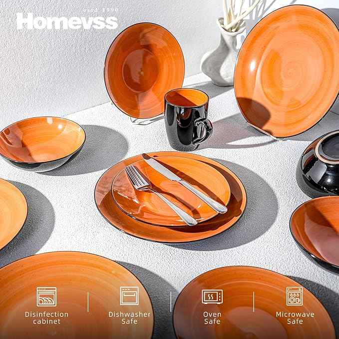 Stoneware Sonoma 16pc Dinnerware Set, Black + Speckled Spin Wash Orange