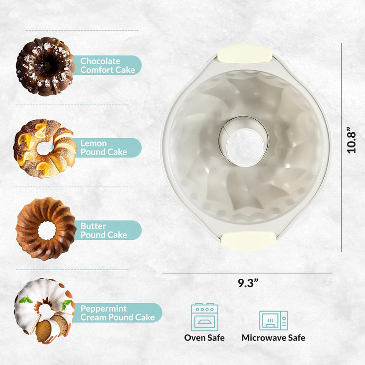 Boxiki Kitchen Premium Non-Stick Fluted Cake Pan - Ceramic Bakeware for Perfect Pound Cakes, Chocoflan & More - Durable & Easy Release