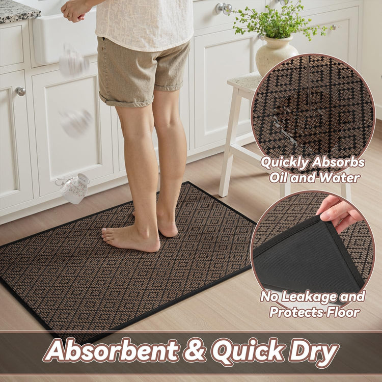 PADOOR Kitchen Floor Mat, Rubber Backed Kitchen Rugs Non Slip Washable, Super Absorbent Kitchen Mats for Floor Front of Sink, 17"x24", Black