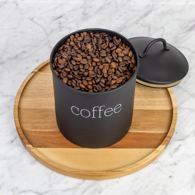 Enamelware Black Coffee Canister; Modern Farmhouse Style Coffee Storage for Kitchen