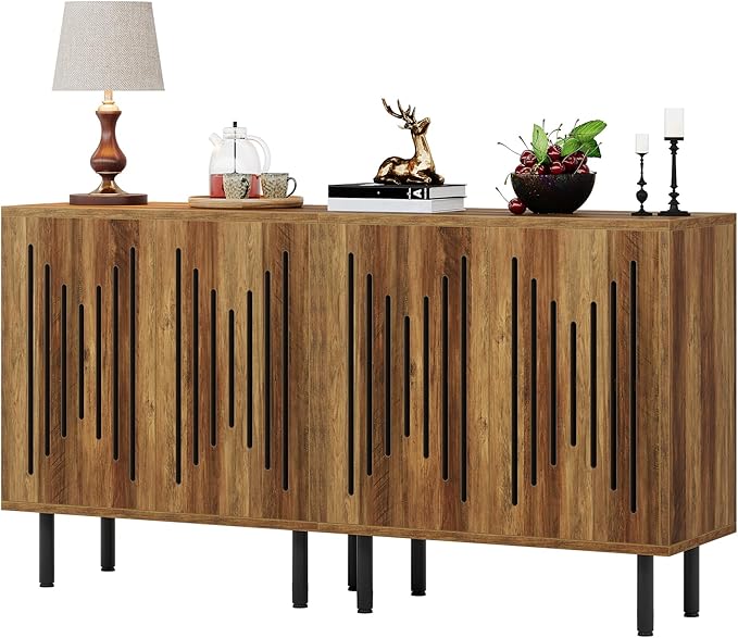 Tribesigns Set of 2 Sideboard Buffet with Storage, 59" Buffet Sideboard Cabinet with Adjustable Shelves, Accent Storage Cabinet for Living Room, Rustic Brown | Set of 2, with Storage