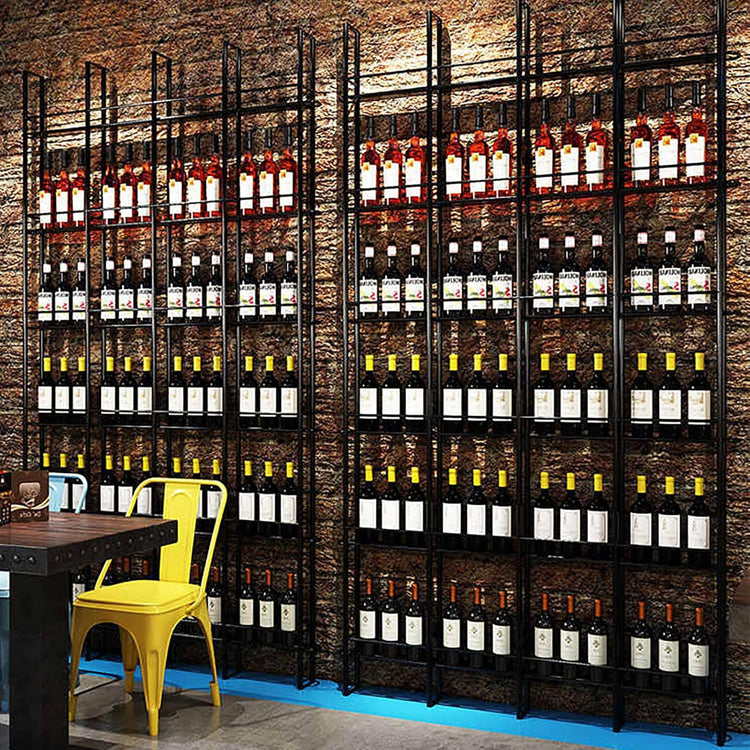 Wine Racks Wall Mounted, 6-Tier Wine Storage Holder, Black Industrial Bar Liquor Bottle Display Shelf, for Home Bar, Kitchen, Dining Rooms, & Wine Cellars (Black, 1 Column)
