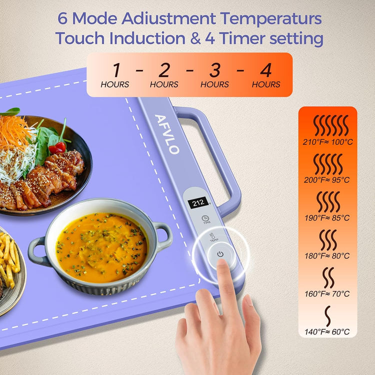 Electric Food Warming Mat with Adjustable Temperature, Upgrade High-tech Graphene Heating Film, Fast Full Surface Heating Mat, Roll Up Food Warmers for Parties Buffet (Purple)