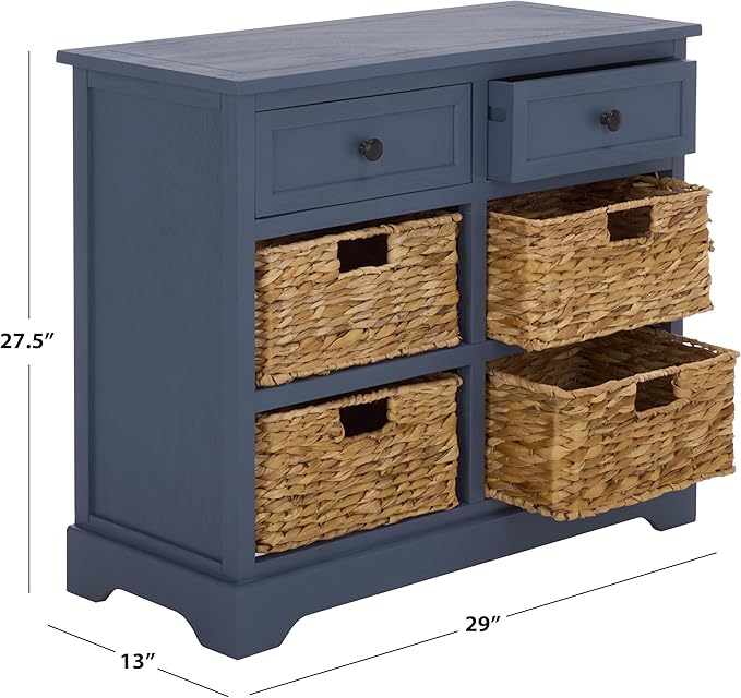SAFAVIEH Home Collection – Herman Blue Storage Unit, 2-Drawer 4-Basket Mixed-Material Organizer, Fully Assembled (AMH5702K)