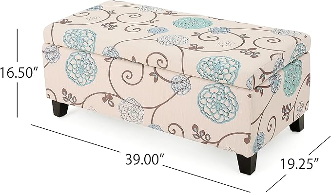 Christopher Knight Home Breanna Fabric Storage Ottoman, White And Blue Floral