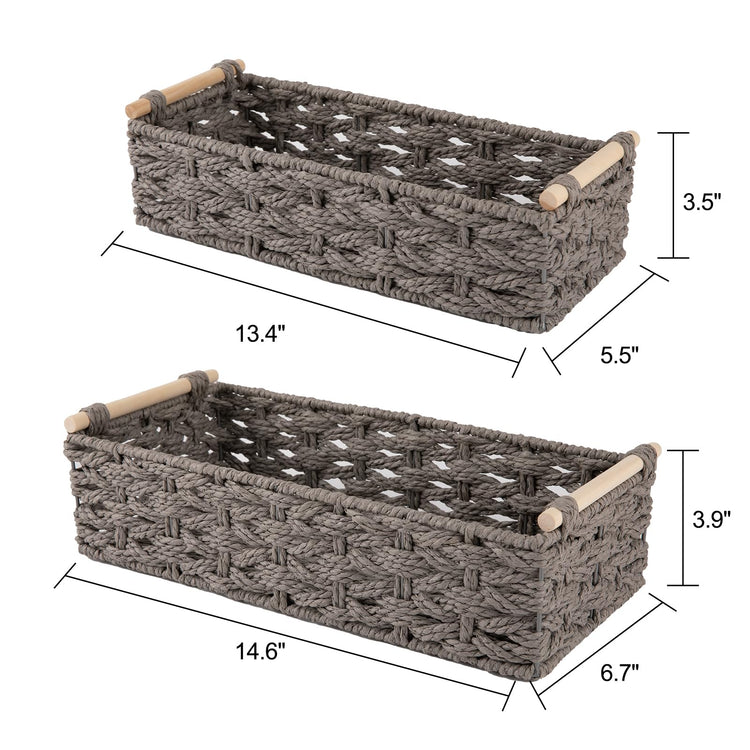 Toilet Paper Baskets Handmade Paper Rope Decorative Wicker Storage Tank Shelf Cabinet Organizer for Bathroom Home (2 Count)
