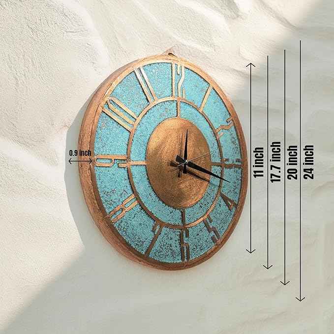 Handmade Copper Wall Clock Artisan Touch in Every Piece - Timeless Patina Wall Decor Copper Clock for Living Room, Office, Kitchen & Bedroom (24 Inch)