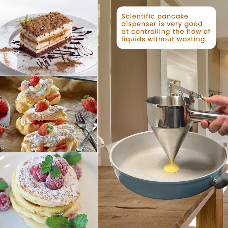 Pancake Batter Dispenser with Squeeze Handle 1200ml Stainless Steel Batter Dispenserfit for Pancakes, Waffles, Takoyaki, and Cupcakes